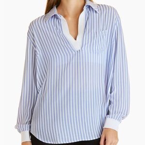 Alala Diana top long sleeve collared blue/white striped shirt size small